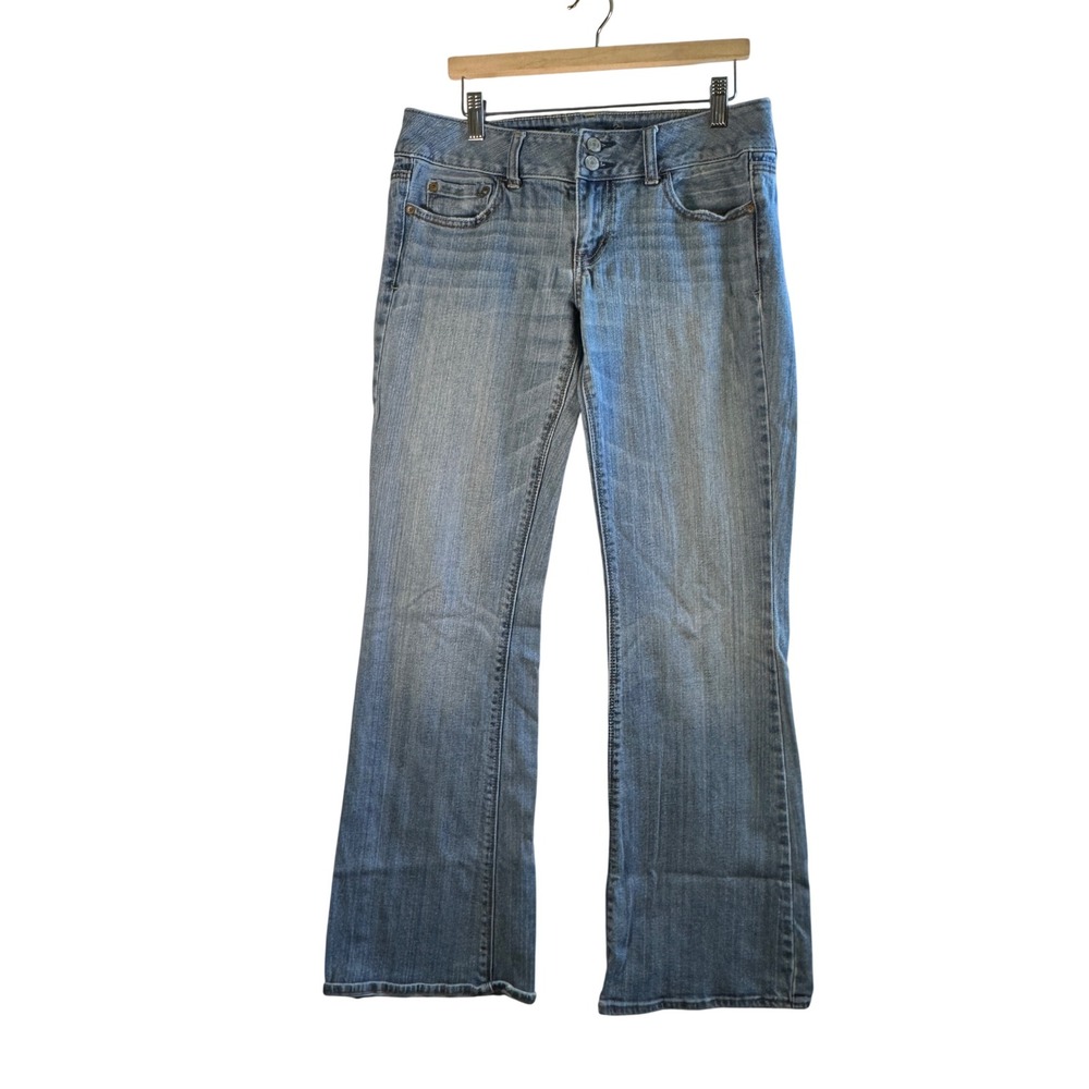 American Eagle Artist Flare Jeans Light Wash Denim Stretch Blue Women 8 Y2K